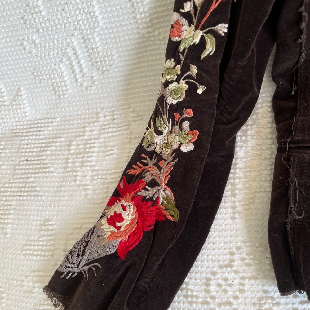 JOHNNY WAS velvet jacket blazer brown floral butterfly embroidered M medium - Picture 2 of 16